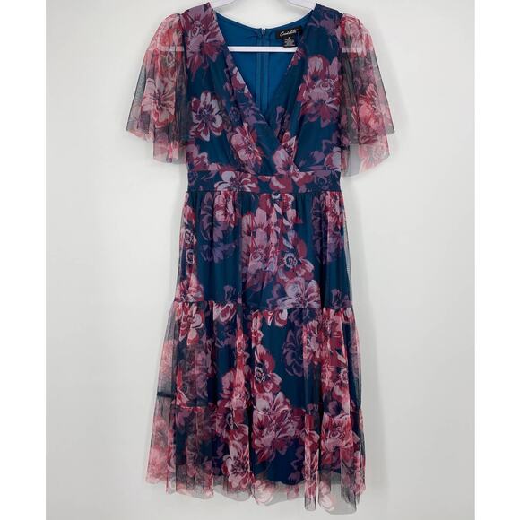 Candalite Womens Blue Purple Floral Lined Knee Length Dress NEW Small - Picture 1 of 11